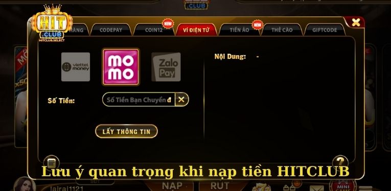Lưu ý quan trọng để nạp tiền HITCLUB thành công
